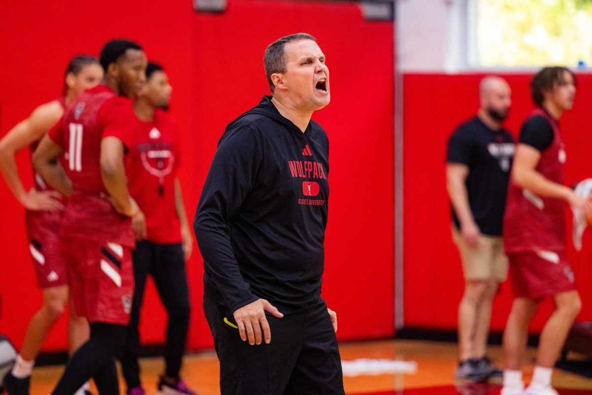 Head Coach Will Wade shouts during a drill during Open Media practice inside the Dail Basketball Center on Monday, Sept. 22, 2025. This practice marked the official start of the program and offered insight into Wade’s approach in his first year leading it.