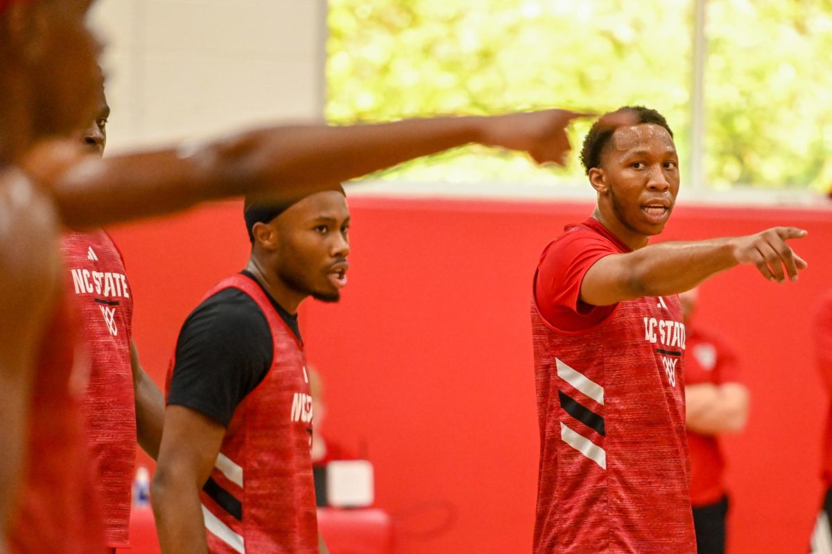 Senior guard Quadir Copeland points during the open media practice inside the Dail Center on Monday, Sept. 22, 2025. The men’s basketball program hosted the media for the first 30 minutes of its first official practice for the 2025-26 basketball season. 