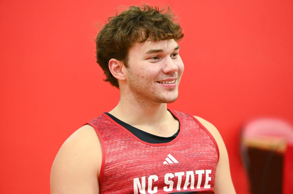 Redshirt freshman forward Colt Langdon smiles before the first official practice of the 2025-2026 season. The men’s basketball program hosted the media for the first 30 minutes of its first open practice inside the Dail Center on Monday, Sept. 22, 2025.