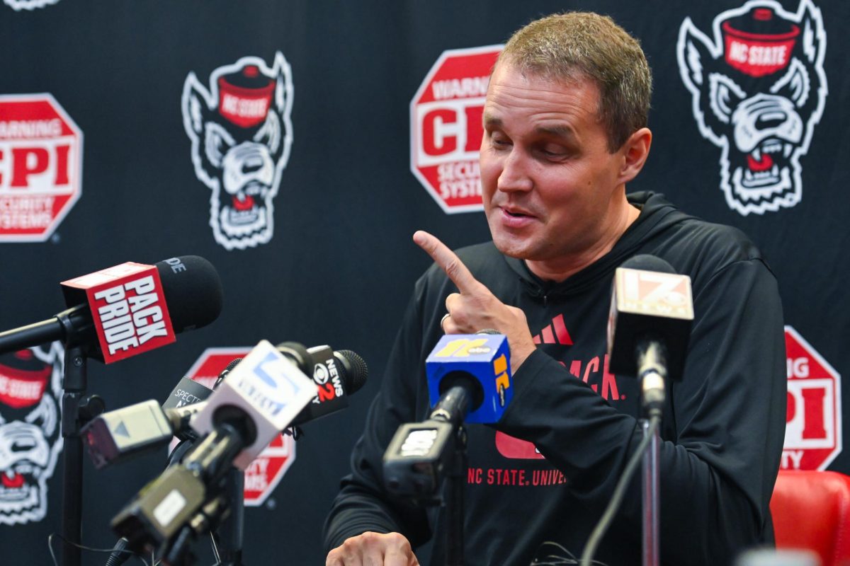 Will Wade, head coach of NC State men’s basketball, answers questions from his press conference audience inside the Dail Center on Monday, Sept. 22, 2025.   