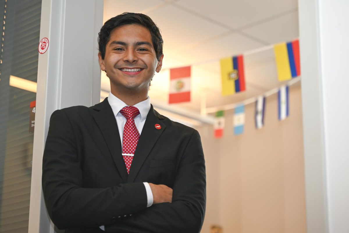 Isaac Carreno, a fourth-year studying social work and political science, sits in the Student Government suite on Tuesday, Sept. 16, 2025. Carreno serves as the student body president for the 105th Session of Student Government.