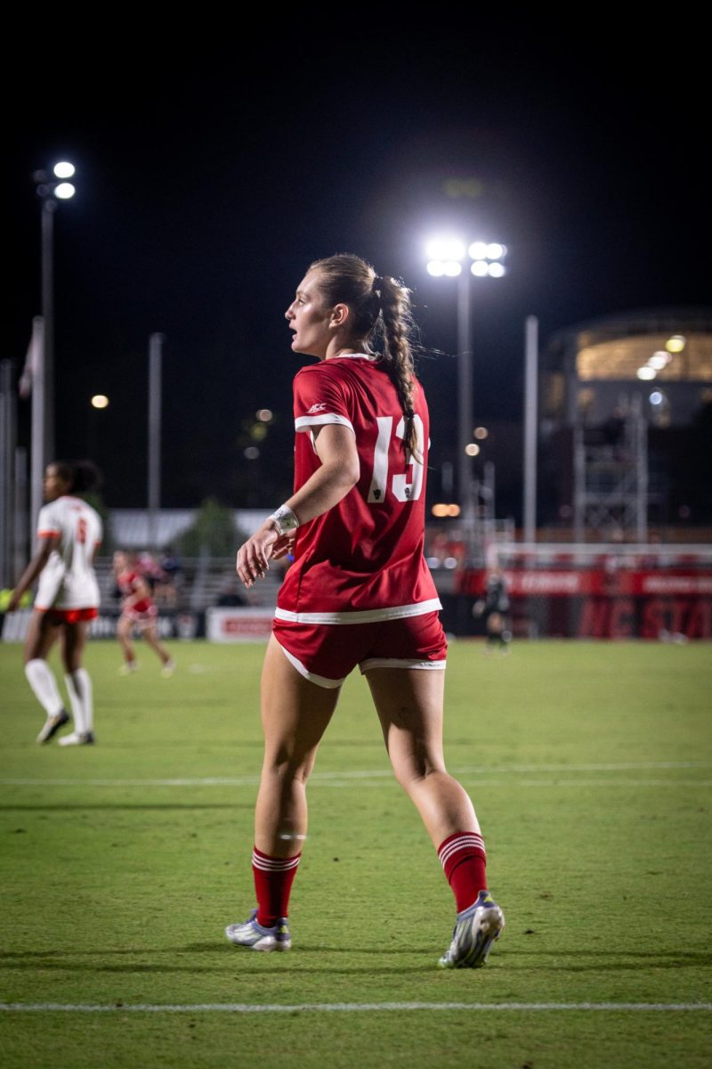 Junior forward Jade Bordeleau eagerly treads during the game against Campbell at Dail Soccer Stadium on Sunday, Sept. 7, 2025. The Wolfpack beat the Camels 4-0. 