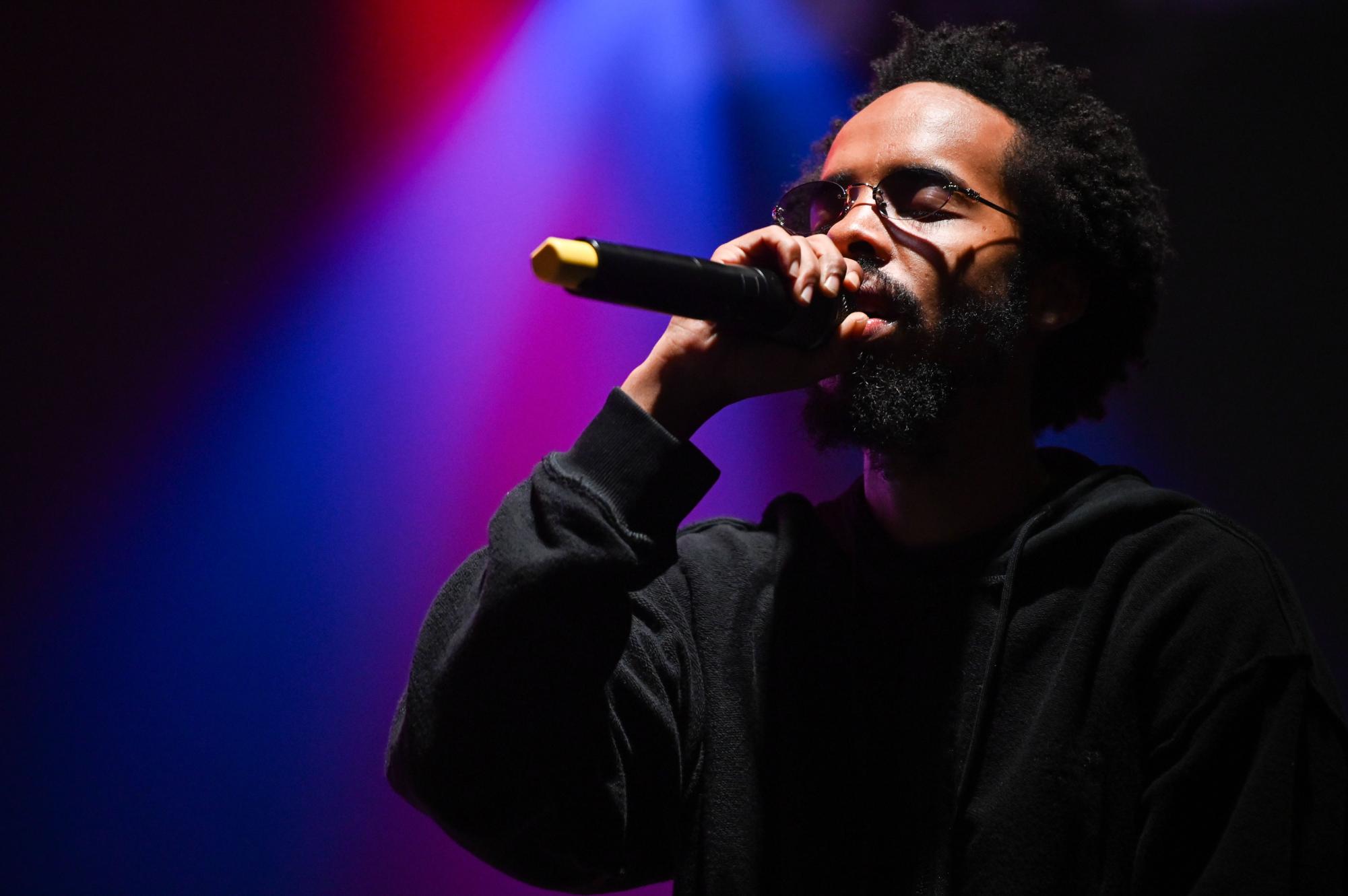 Earl Sweatshirt performs during day one of Hopscotch music festival at City Plaza in downtown Raleigh on Friday, Sept. 5, 2025. Thebe Neruda Kgositsile, performs under the stage name Earl Sweatshirt, and is known for being a cult figure in contemporary rap. Kgositsile headlined day one of the festival.