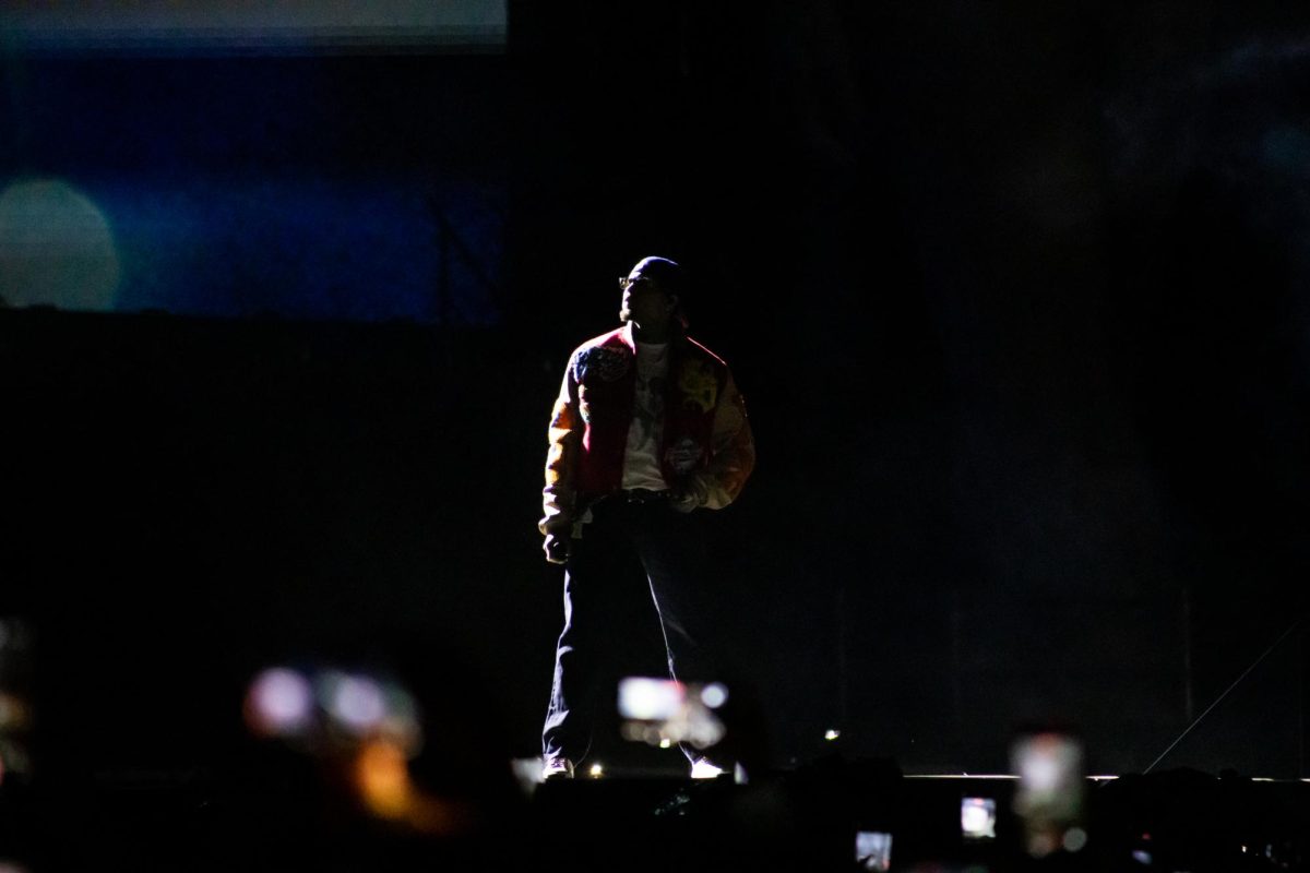 Chris Brown poses on stage in Carter-Finley Stadium on Tuesday, Oct. 14, 2025. Chris Brown has won the Grammy Award for Best R&B Album twice: first for F.A.M.E. in 2012, and then again for 11:11 in 2025.