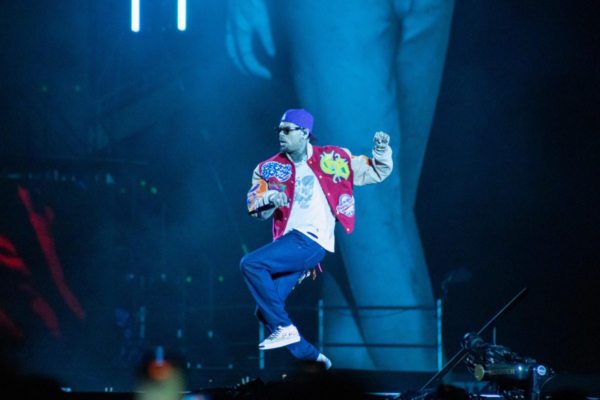 Chris Brown dances on stage in Carter-Finley Stadium on Tuesday, Oct. 14, 2025. Chris Brown’s concert  was the first performance help in Carter Finley Stadium in nearly 10 years, since Beyonce in 2016.