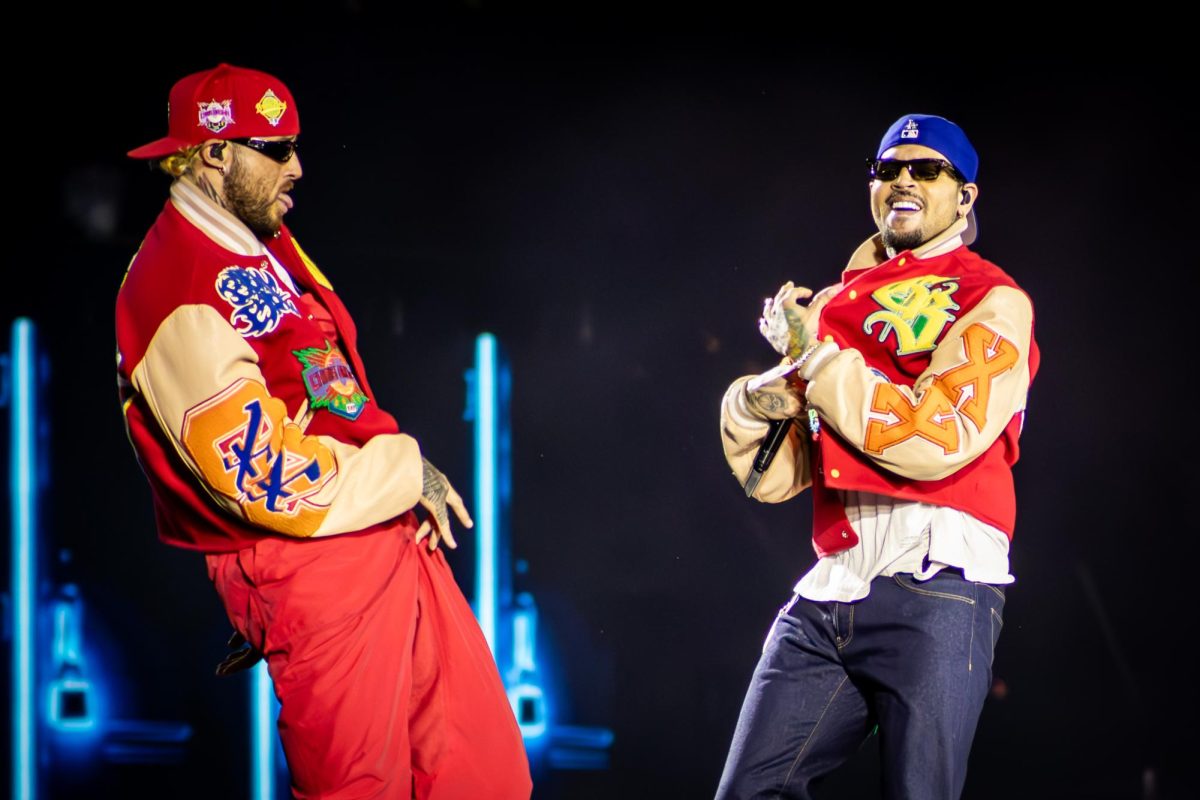 Chris Brown poses on stage in Carter-Finley Stadium on Tuesday, Oct. 14, 2025. Chris Brown is the first singer this century to have had songs chart on the Billboard Hot 100 for 20 consecutive years (beginning with his debut in 2005).