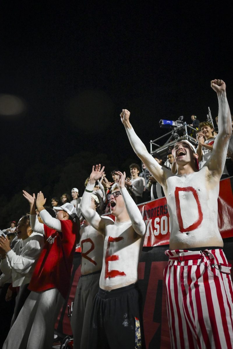 Red Terrors cheer during the game against Clemson at Dail Soccer Stadium on Friday, Oct. 10, 2025. The Red Terrors was founded by Ramakrishna Aravind in 2018. The Wolfpack defeated the Tigers 1-0.