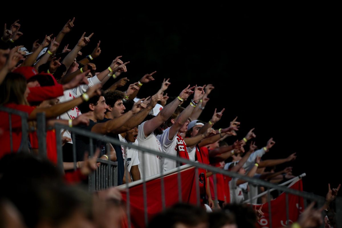 The Red Terrors put up their "wolfies" during the game versus Virginia at Dail Soccer Stadium on Sunday, Oct. 5, 2025. Virginia beat NC State 1-0.