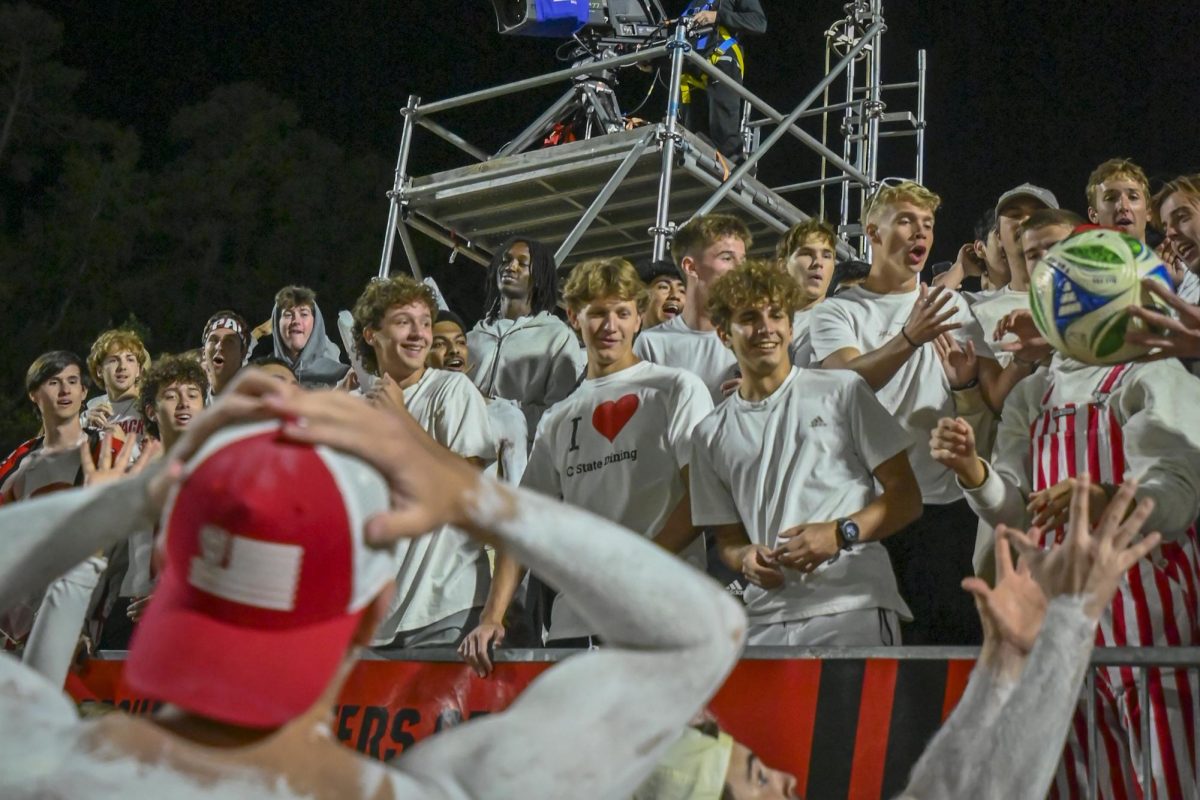 Red Terrors are surprised by the ball during the game against Clemson at Dail Soccer Stadium on Friday, Oct. 10, 2025. The Wolfpack defeated the Tigers 1-0.
