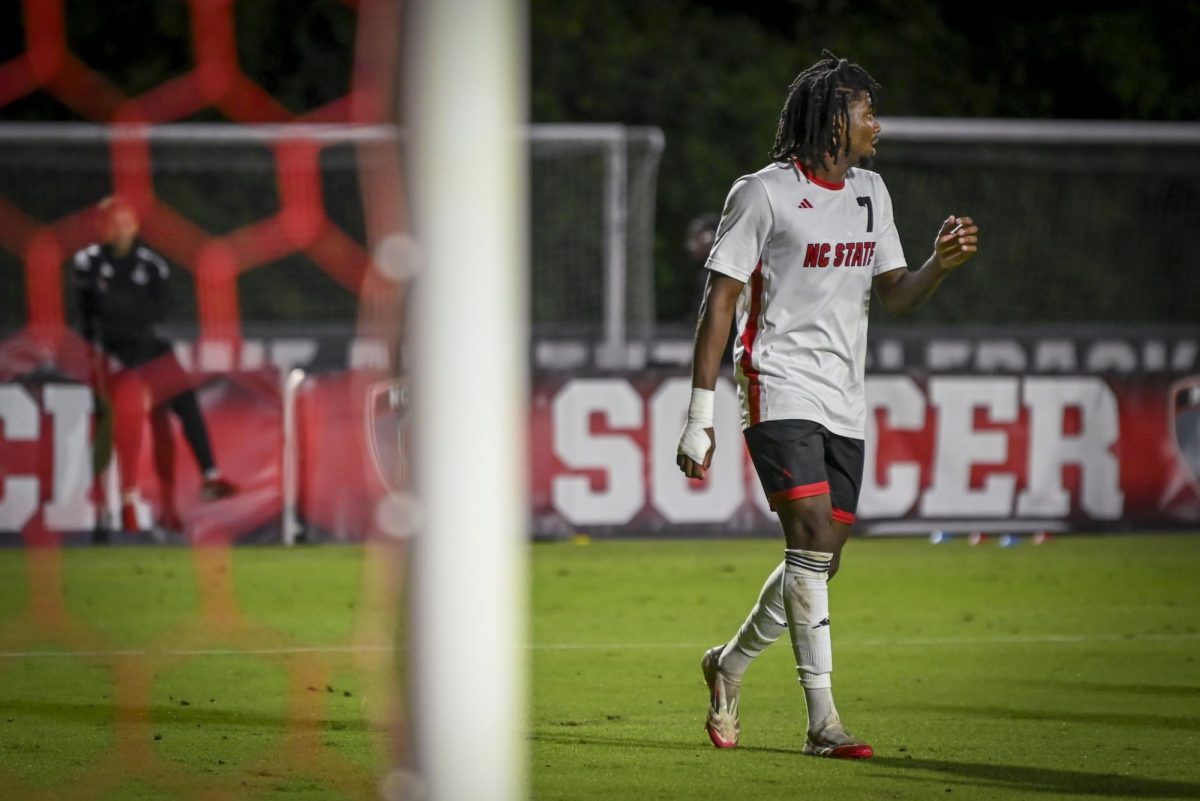 Junior forward Donovan Phillip waits for a pass during the match against Clemson at Dail Soccer Feild. on Friday, Oct 10, 2025. Phillip has scored 14 goals in the 2025 season. NC State beat Clemson 1-0.