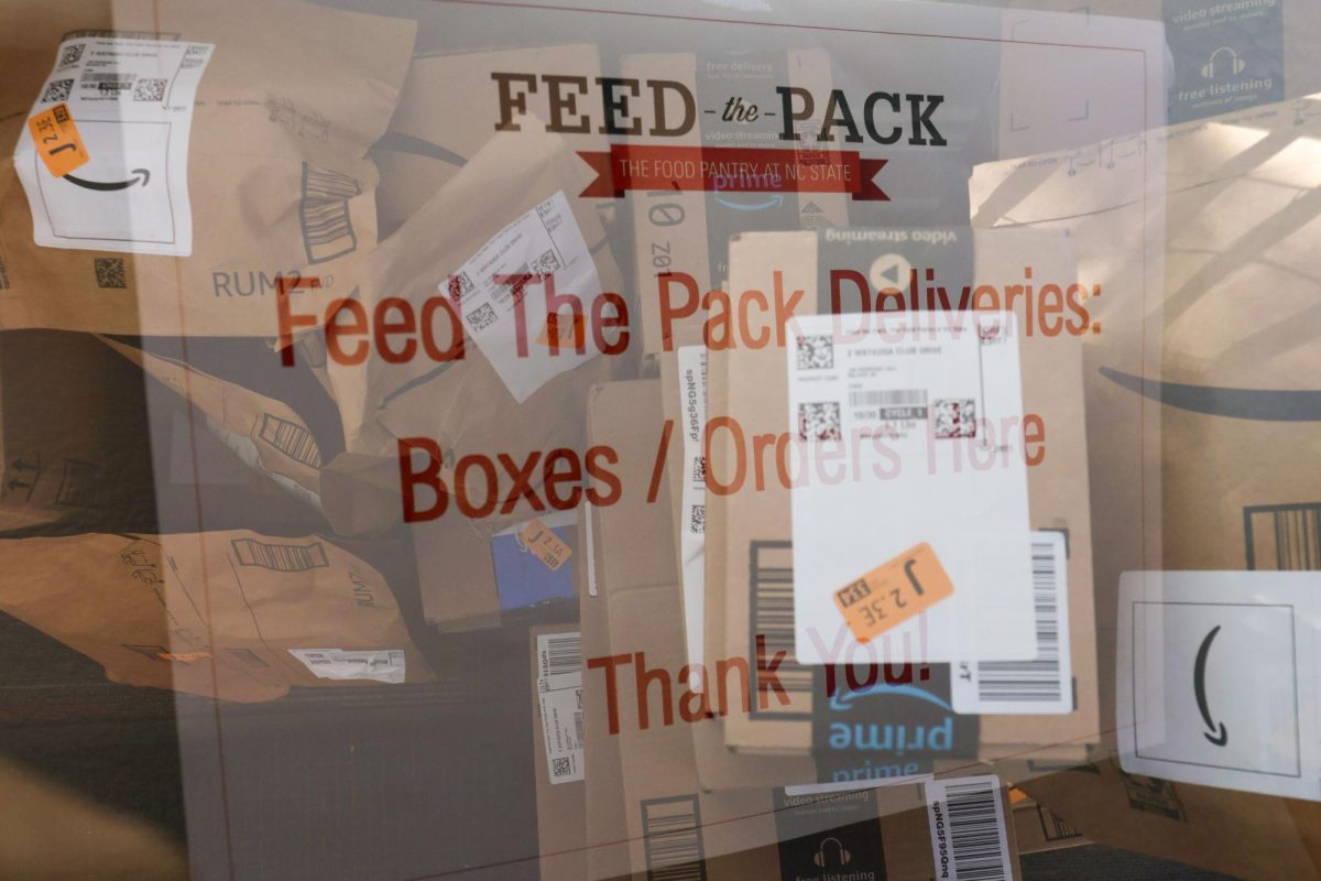 Packages collect for the Ticket-To-Table Drive in Primrose Hall on Friday, Oct. 31, 2025. Donations were made to Feed the Pack Food Pantry in return for paid parking tickets by Student Government.
