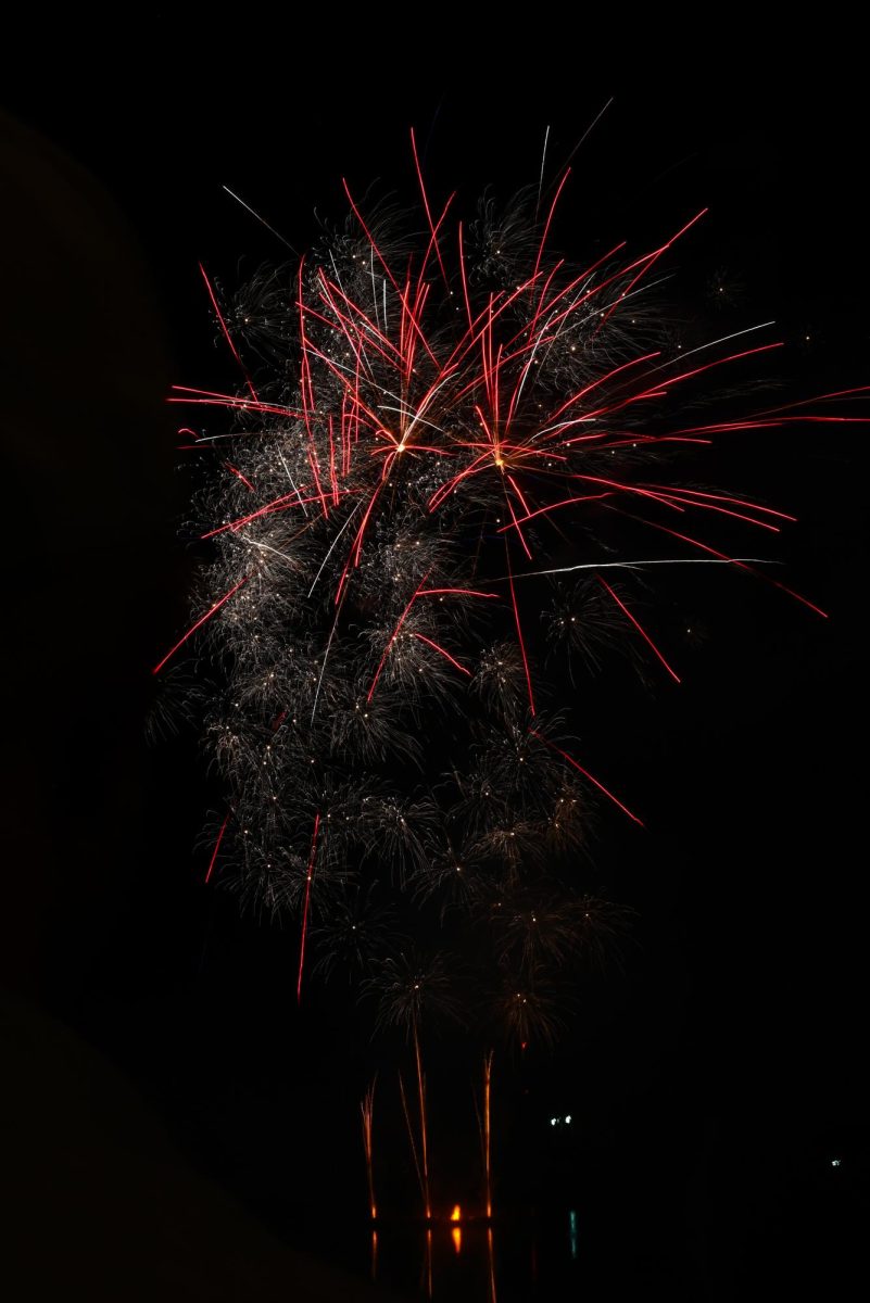 Fireworks light up the night sky during the North Carolina State Fair on Oct. 22, 2025. The fairgrounds host a mix of entertainment, food, and art displays. 