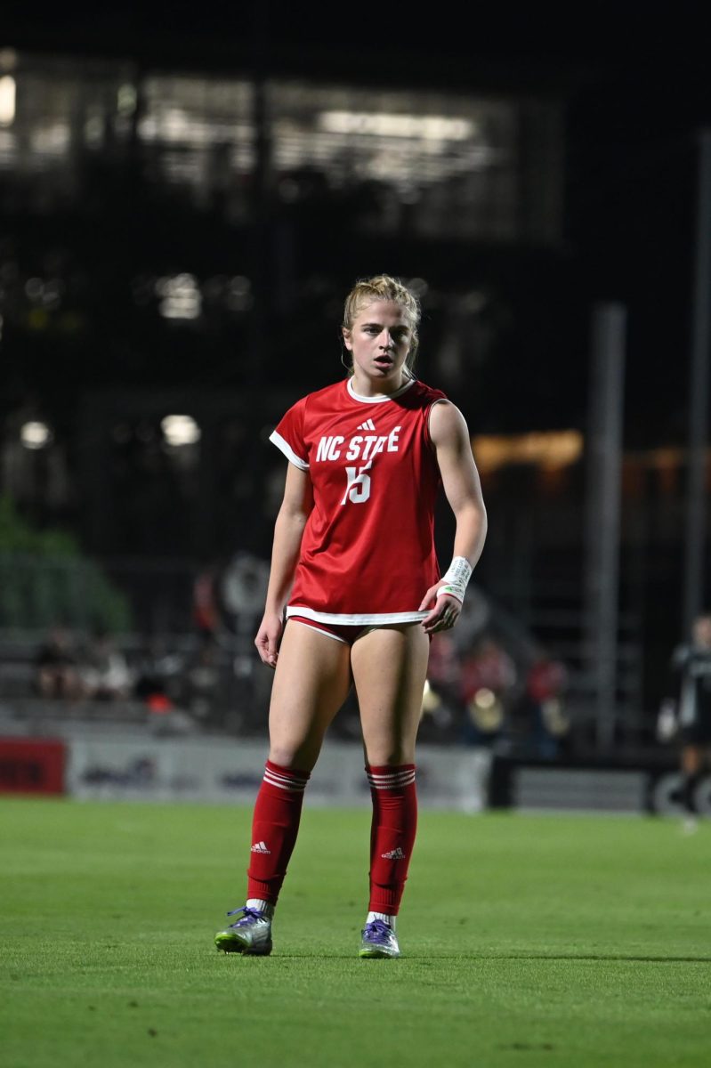 Freshman Forward Daisy Duda observes the scene during the game against Wake Forest in Dail Soccer Stadium on Thursday, Oct. 2, 2025. NC State beat Wake Forest 2-1. 