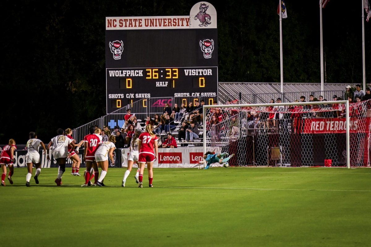 The team scores a penalty Kick during the game against Wake Forest in Dail Soccer Stadium on Thursday. Oct. 2, 2025. The Wolfpack beat the Demon Deacons 2-1. 