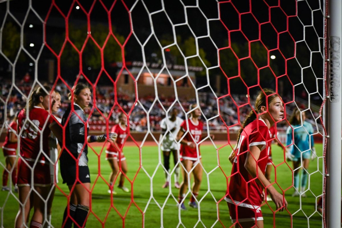 Senior goal keeper Olivia Pratapas and Junior midfielder Mary Frances Symmes near post defense during the game against Wake Forest in Dail Soccer Stadium on Thursday. Oct. 2, 2025. The Wolfpack beat the Demon Deacons 2-1. 