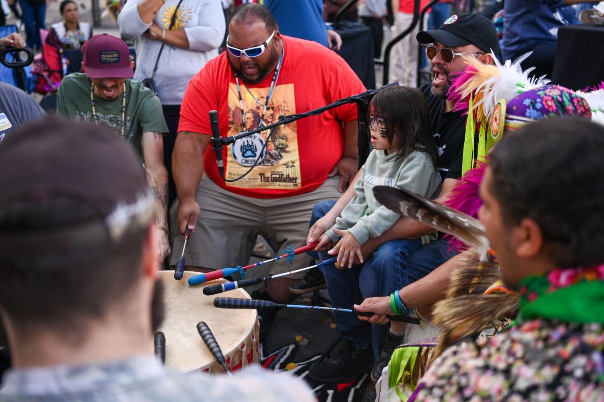A drum circle performs for the dancers during the 30th Annual American Indian Heritage Celebration at the North Carolina Museum of Art on Saturday, Nov. 22, 2025. There were a variety of performances and presentations given on Indigenous culture in North Carolina during this two day event.