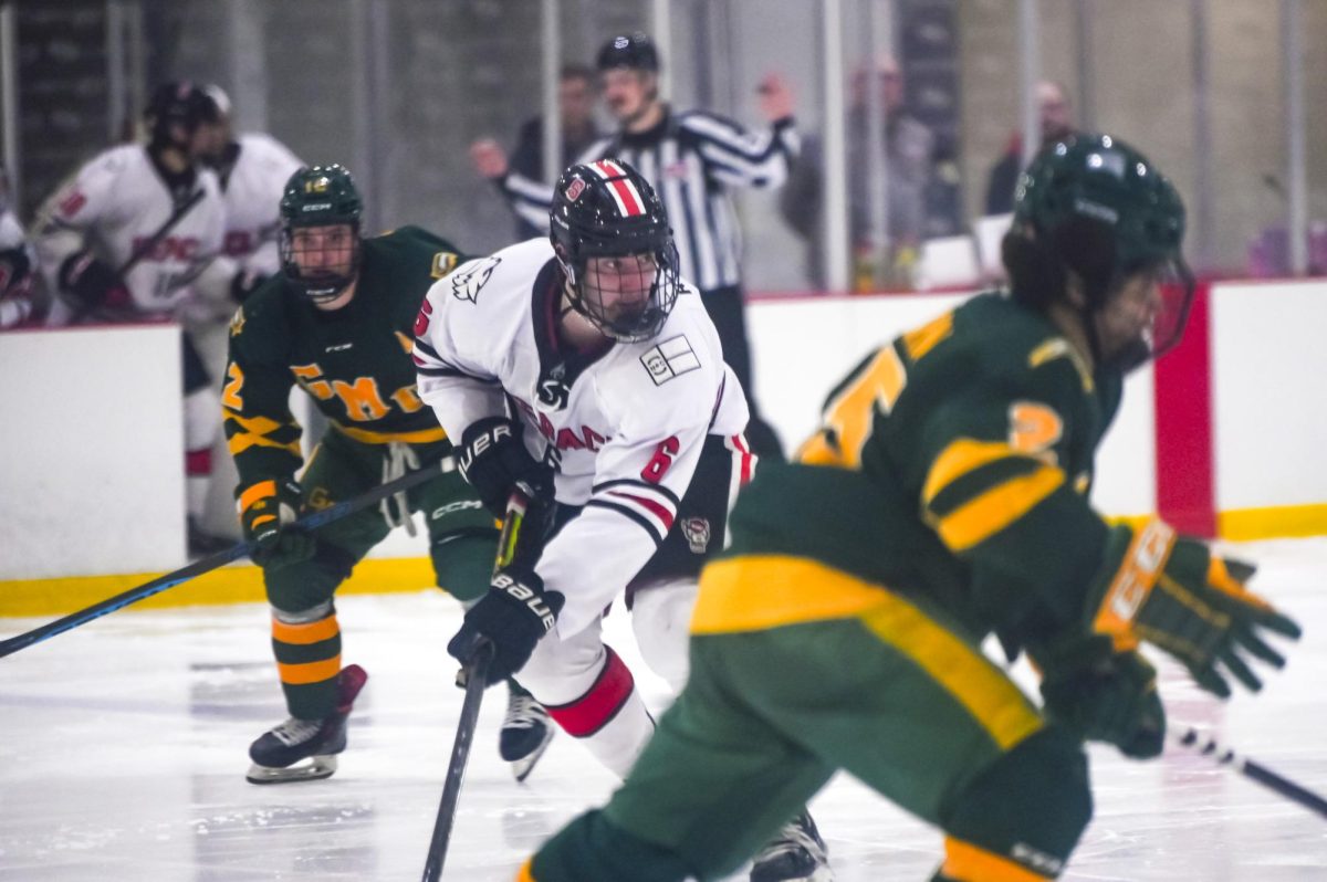 Freshman forward Michael Ranaldi calls for the puck during the game against George Mason at Invisalign Arena on Friday, Nov. 21, 2025. Ranaldi has played in 10 games this season. NC State lost to George Mason 3-1.
