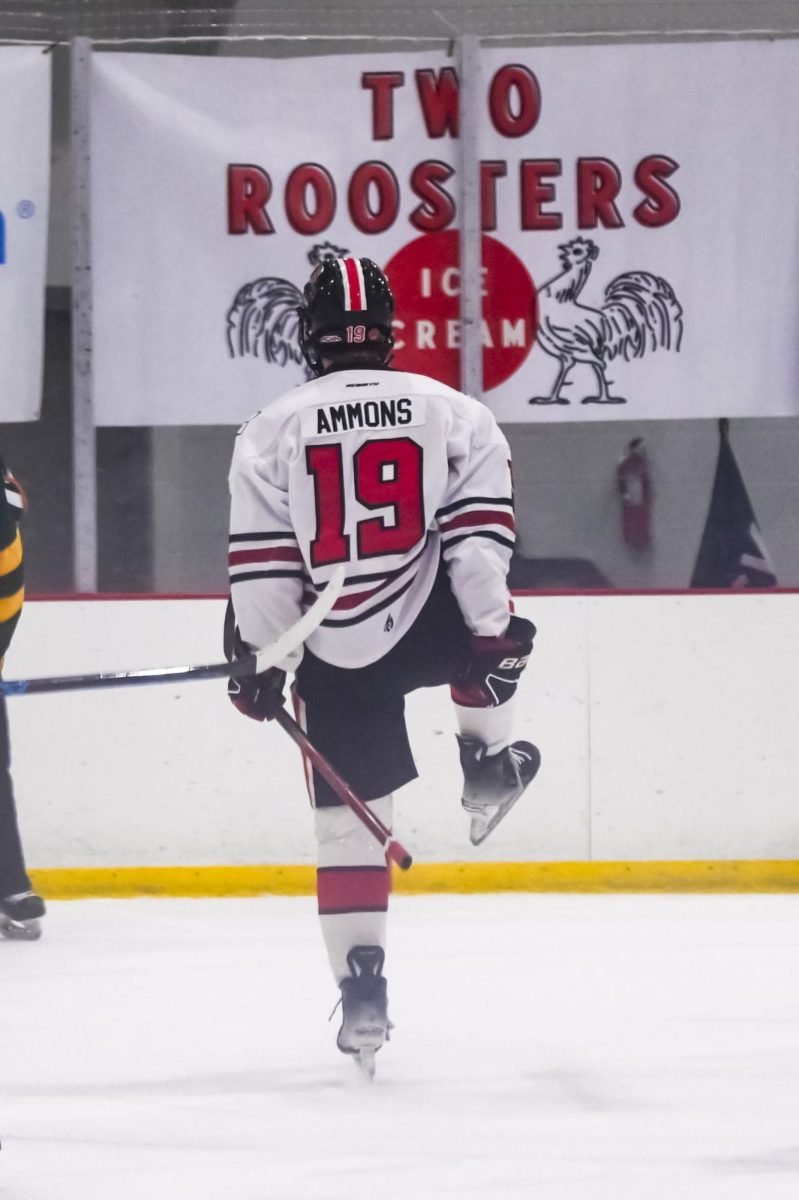 Freshman forward Jack Ammons celebrates after scoring during the game against George Mason at Invisalign Arena on Friday, Nov. 21, 2025. Ammons scored one goal during the game. NC State lost to George Mason 3-1.