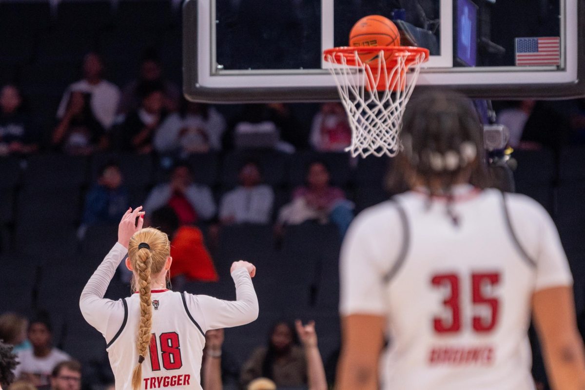 Sophomore forward Tilda Trygger makes a free throw during the game against USC at the Spectrum Center on Sunday, Nov. 9, 2025. Trygger had eight points. NC State lost to USC 69-68. 