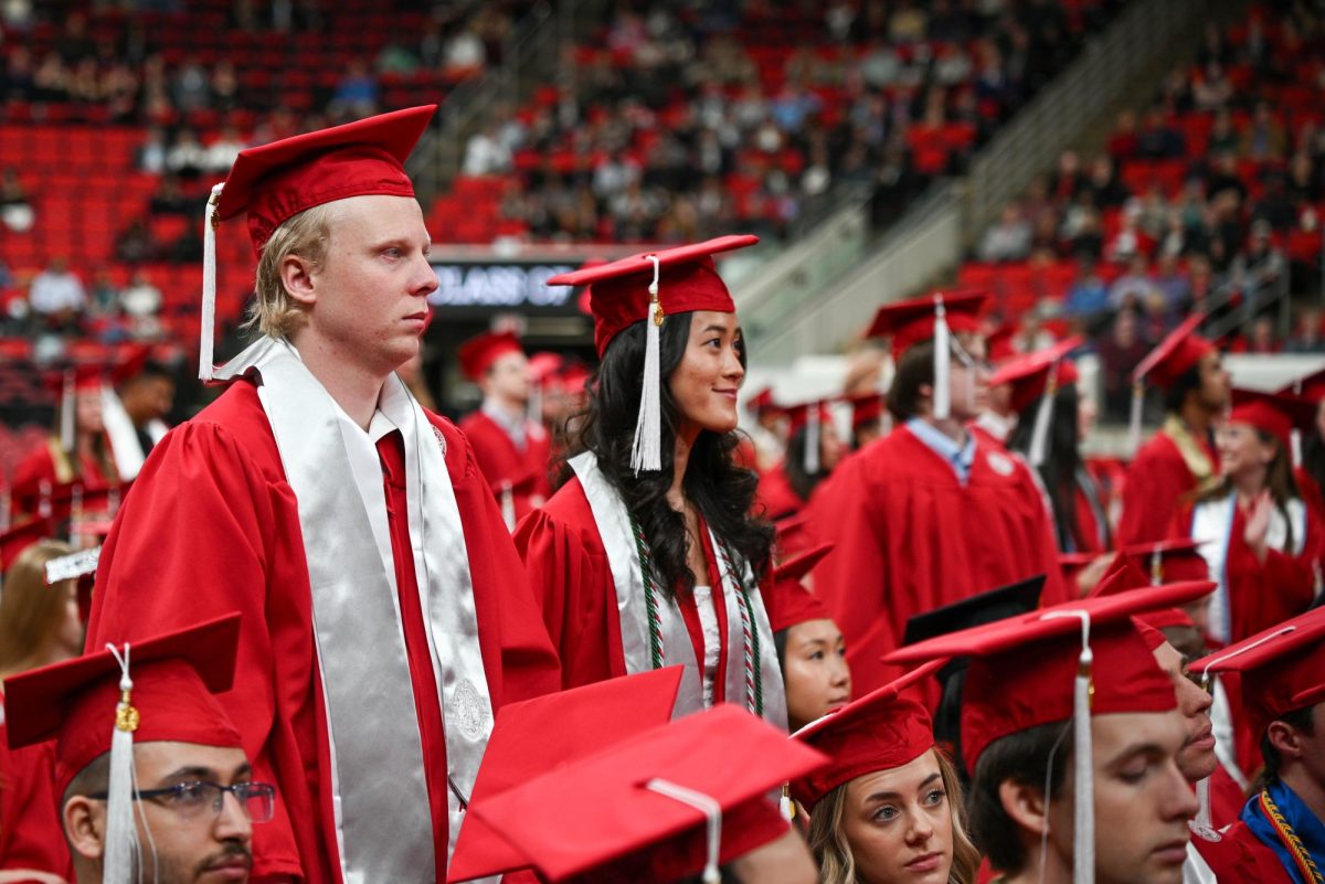 Graduate Kalea Davis, studying in biomedical engineering, stands during the Fall Commencement Ceremony in the Lenovo Center on Saturday, Dec. 13, 2025.
