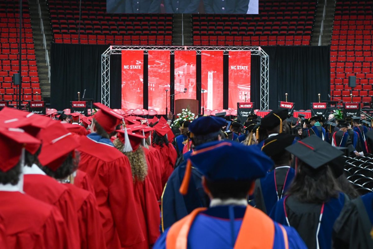 Newly graduated students fill up the Lenovo Center for the Fall Commencement Ceremony on Saturday, Dec. 13, 2025. The Fall Commencement awarded 3,498 degrees to 3,384 graduates.