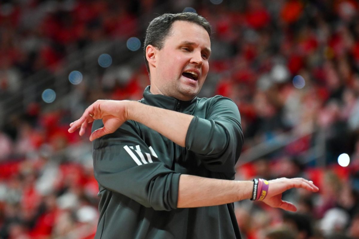 Head coach Will Wade throws his arms during the game against Syracuse at the Lenovo Center on Tuesday, Jan. 27, 2026. The Wolfpack defeated the Orange 88-68.