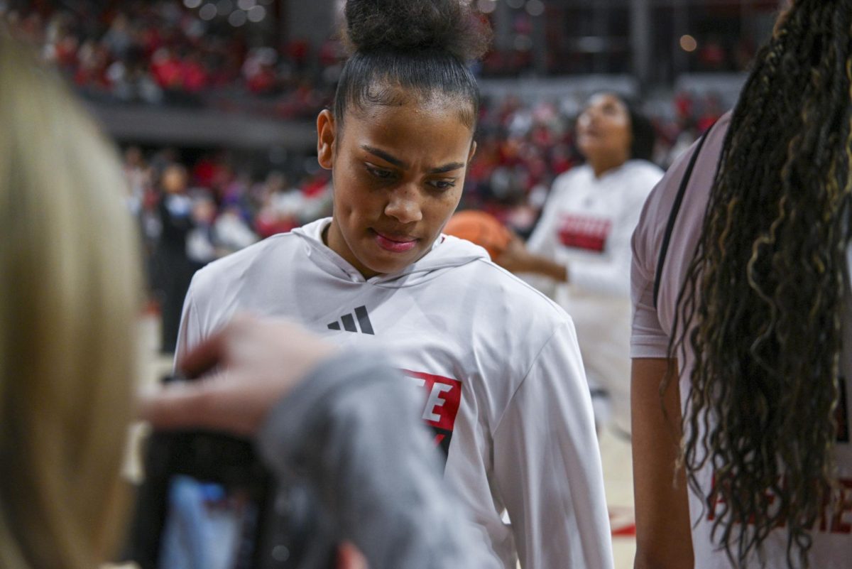 Sophomore guard Zamareya Jones leaves the court before the game against Stanford at Reynolds Coliseum on Thursday, Jan. 1, 2026. Jones scored a total of 10 points. The Wolfpack defeated the Cardinals 74-46.