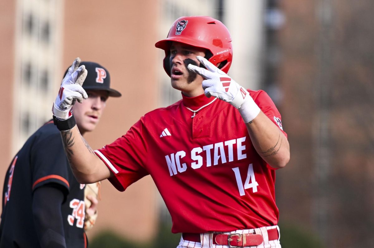 Sophomore outfielder Ty Head celebrates after hitting a double during the game against Princeton in Doak Field at Dail Park on Saturday, Feb. 21, 2026. Head had two hits during the game. The Tigers defeated the Wolfpack 1-0.