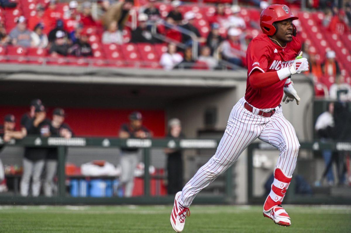 Junior infielder Sherman Johnson sprints to first during the game against Princeton in Doak Field at Dail Park on Saturday, Feb. 21, 2026. The Tigers defeated the Wolfpack 1-0.