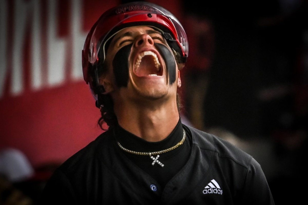 NC State sophomore outfielder Ty Head celebrates after his home run during the game against Sacred Heart in Doak Field at Dail Park on Friday, Feb. 27, 2026. The Wolfpack defeated the Pioneers 17-4.