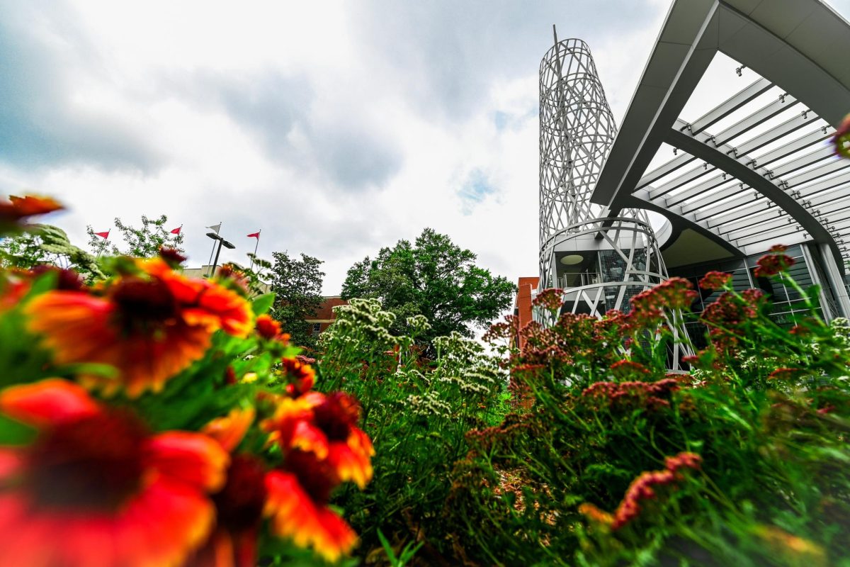 Flowers bloom outside of Talley Student Union on Monday, May 6, 2024.