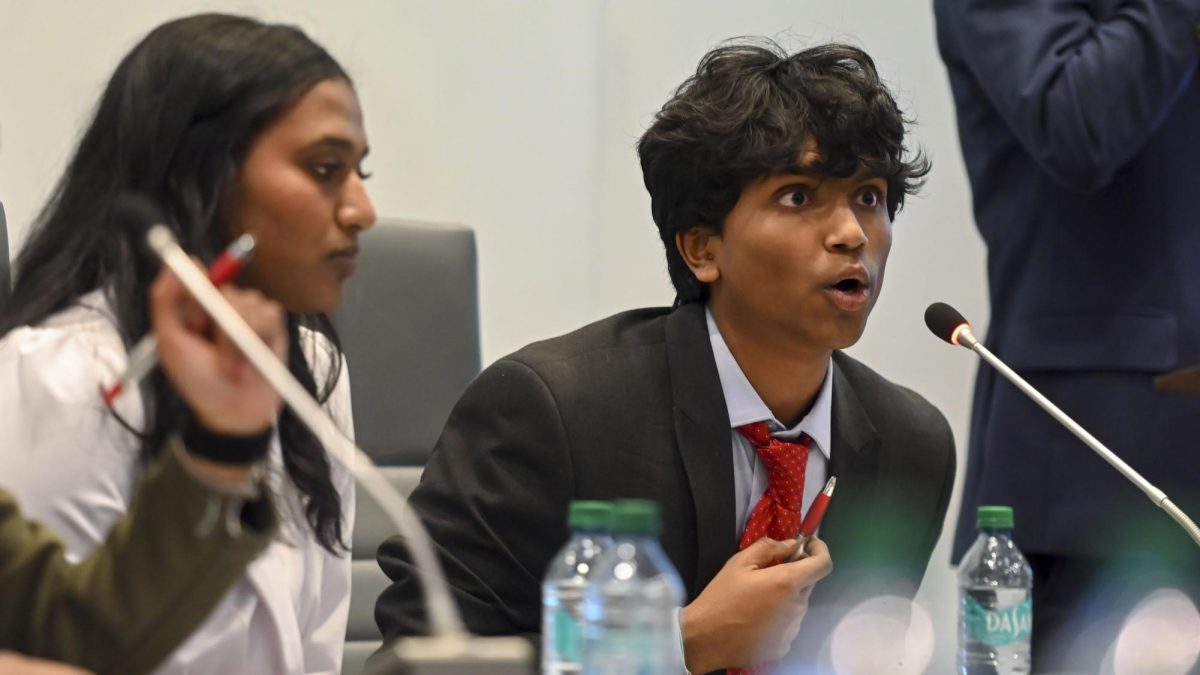 Pranav Akki, a third-year studying business analytics and candidate for Student Body Treasure explains his plan to improve campus organizations during the Student Government Debates in the SG Governance Chamber in Talley Student Union on Monday, March 2, 2026. 