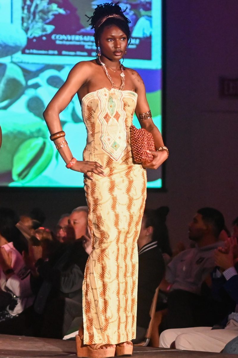 The model for Haleigh Aldridge, a fashion merchandising and design student at North Carolina A&T, displays her I am Black African Diaspora collection during the African American Textile Society Fashion Exposé at Talley State Ballroom on Monday, April. 20, 2026. This was the African American Textile Society 28th Annual Fashion Exposé focusing on culture and Heritage.