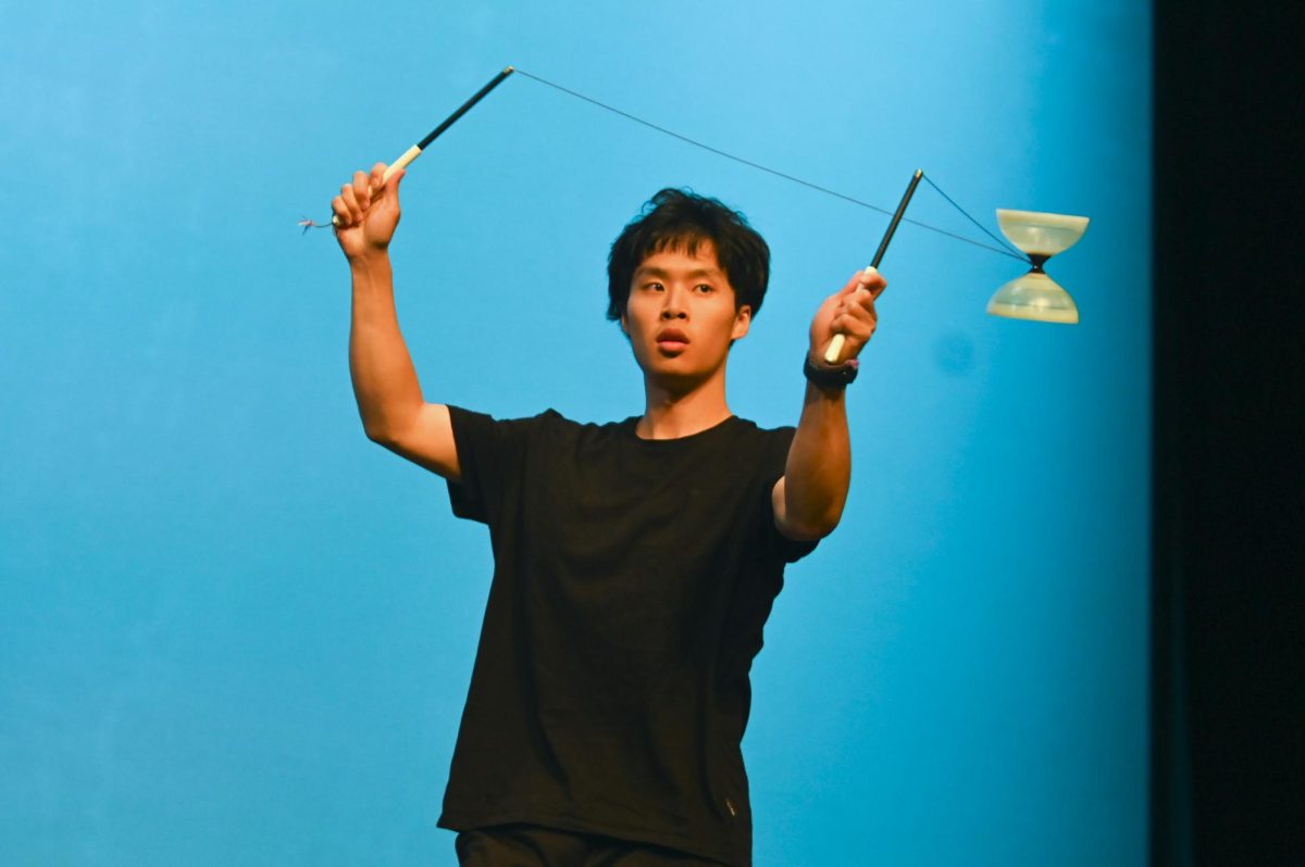 Graduate Joseph Chu performs with a diabolo at Asia Night, hosted by the ASA at Stewart Theater on Tuesday, March 31, 2026. Asia Night, an annual celebration of Asian culture, featured live performances by many artists including the Kabayan Dance Crew, Sunny Performing Arts, and Yoonha Verse.