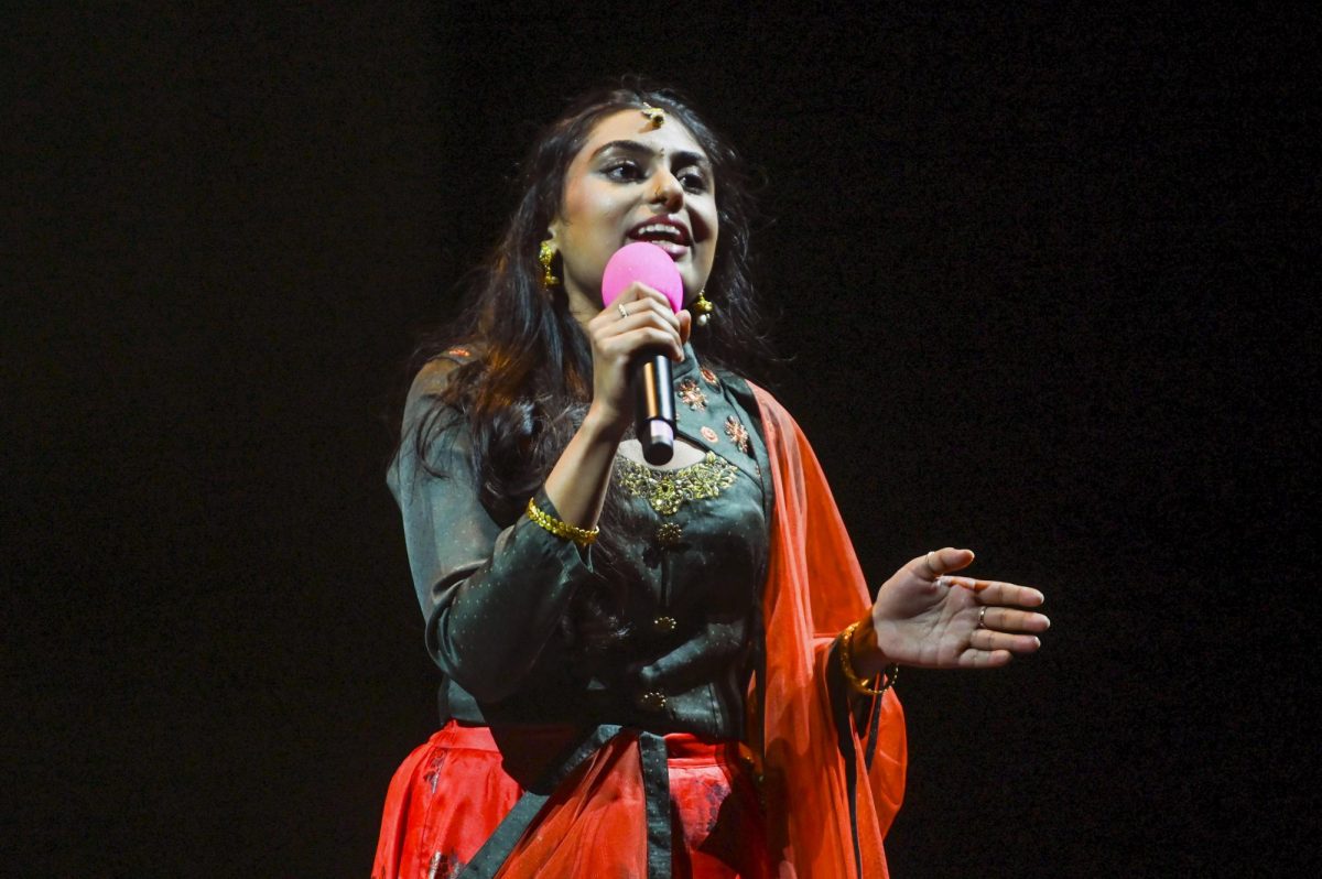 Jayani Sivakumar, a third-year studying computer science, performs an Indian folk song at Asia Night, hosted by the ASA at Stewart Theater on Tuesday, March 31, 2026. Asia Night is an annual celebration of Asian culture, featuring dance performances from China, the Philippines, and India, as well as live music and a fashion showcase. 