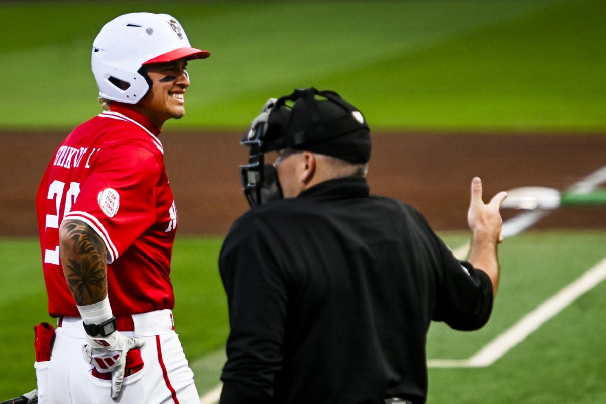 Sophomore outfielder Ty Head smiles in the batter's box during the game against ECU at Doak Field at Dail Park on Tuesday, April 28, 2026. The Wolfpack defeated the Pirates 12-2.