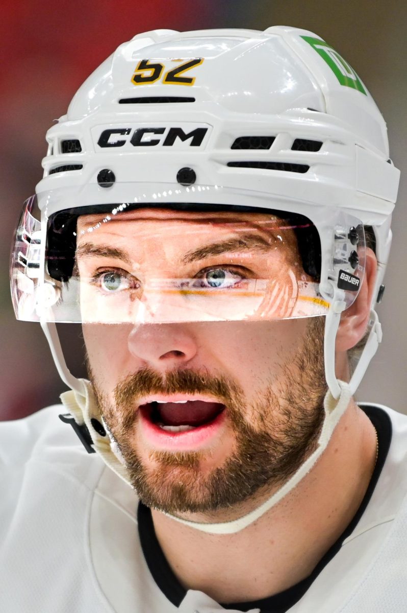 Boston center Sean Kuraly during the game versus the Carolina Hurricanes at the Lenovo Center on Tuesday, April 7, 2026. The Canes defeated the Bruins in OT 6-5.