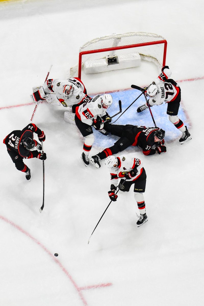 Birdseye view of Game One of the Eastern Conference Playoffs against the Ottawa Senators at the Lenovo Center on Saturday, April. 18, 2026. The Hurricanes defeated the Senators 2-0.