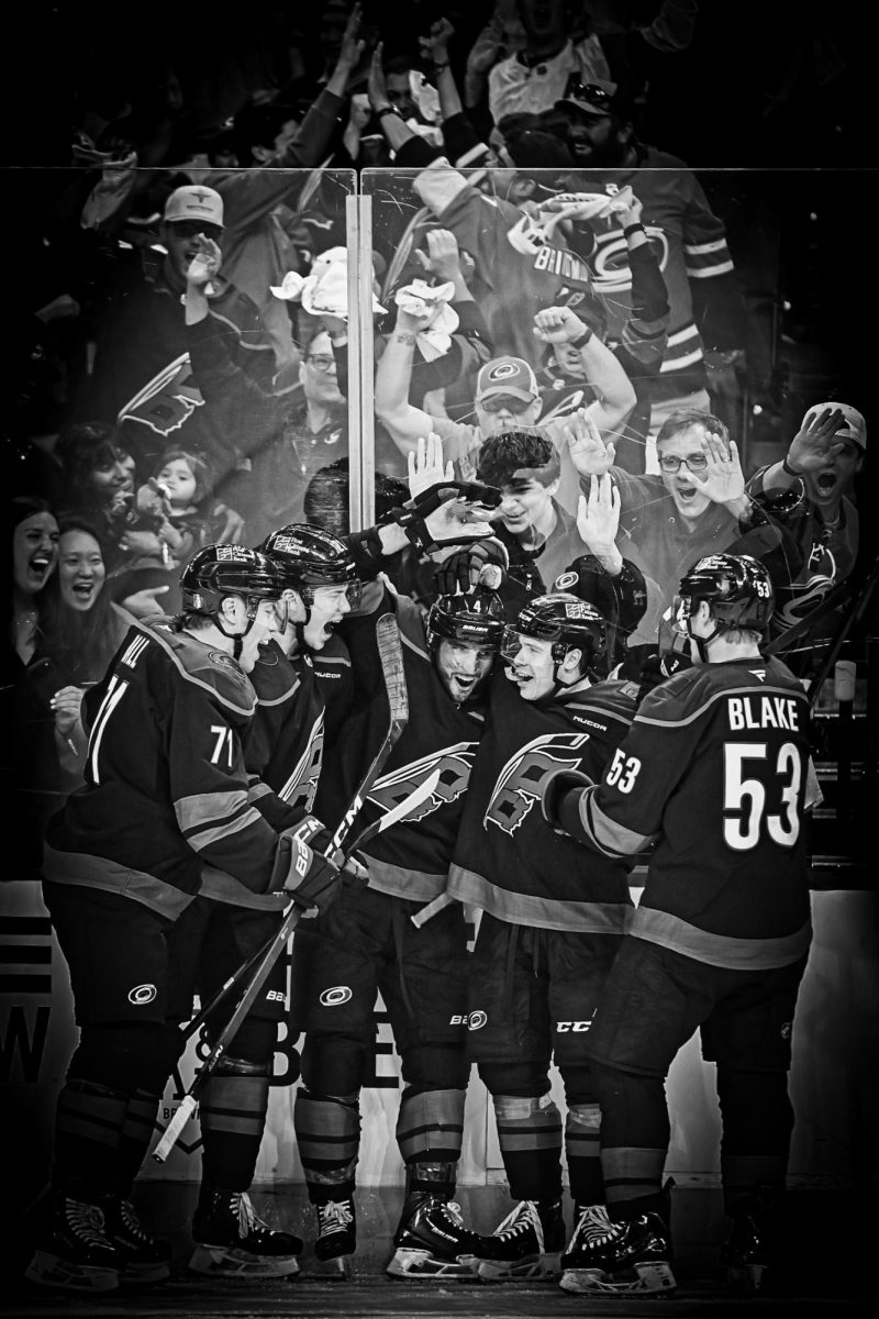 The Hurricanes celebrate Taylor Hall’s goal during Game One of the Eastern Conference Playoffs against the Ottawa Senators at the Lenovo Center on Saturday, April. 18, 2026. The Hurricanes defeated the Senators 2-0.