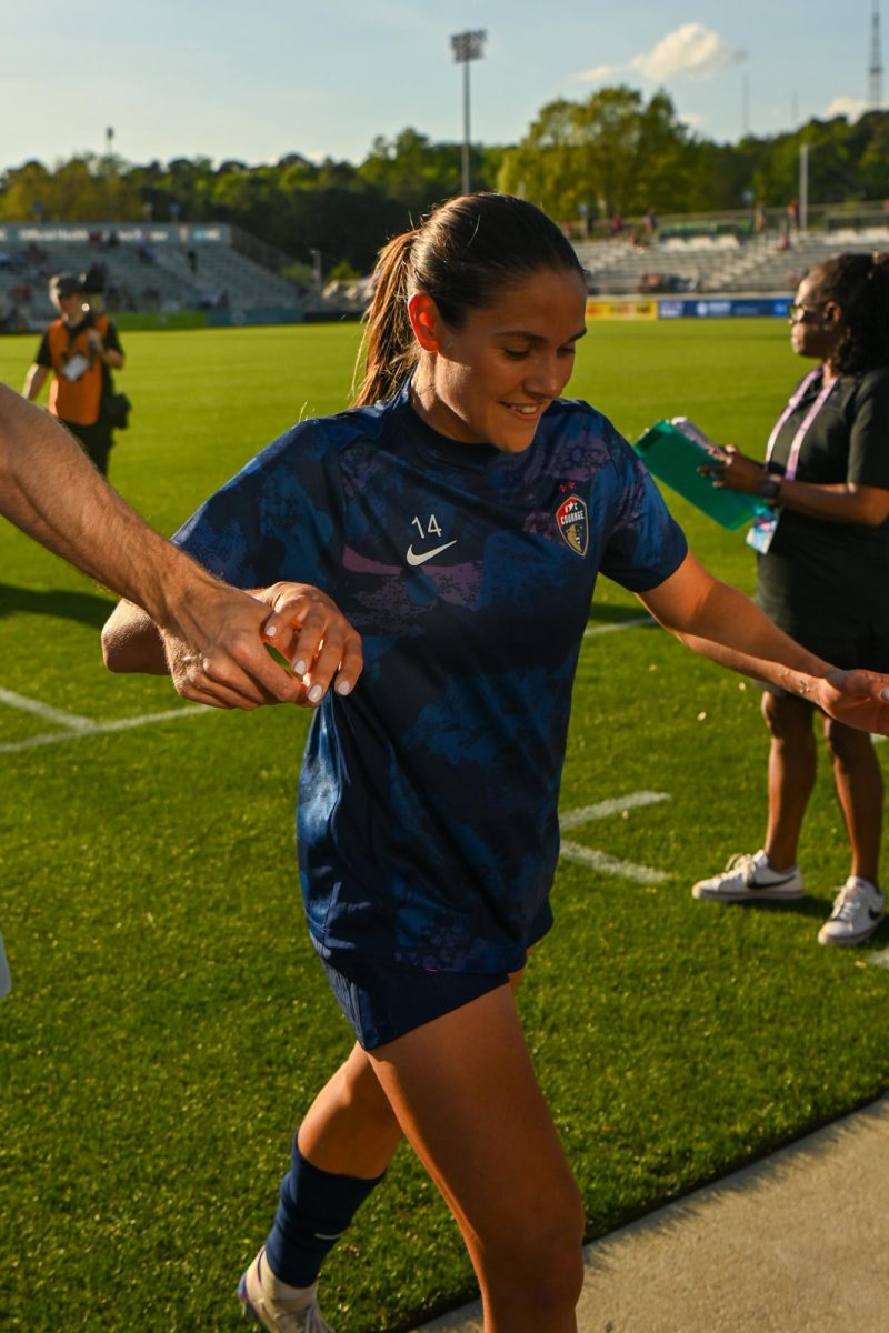 Midfielder Carly Wickenheiser exits the field after warm ups before the game versus the Portland Thorns at the WakeMed Soccer Park on Saturday, April. 4, 2026. The NC Courage drew the Portland Thorns 2-2.