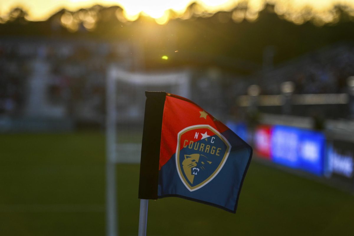 NC Courage flag at sunset during the game versus the Portland Thorns at the WakeMed Soccer Park on Saturday, April. 4, 2026. The NC Courage drew the Portland Thorns 2-2.