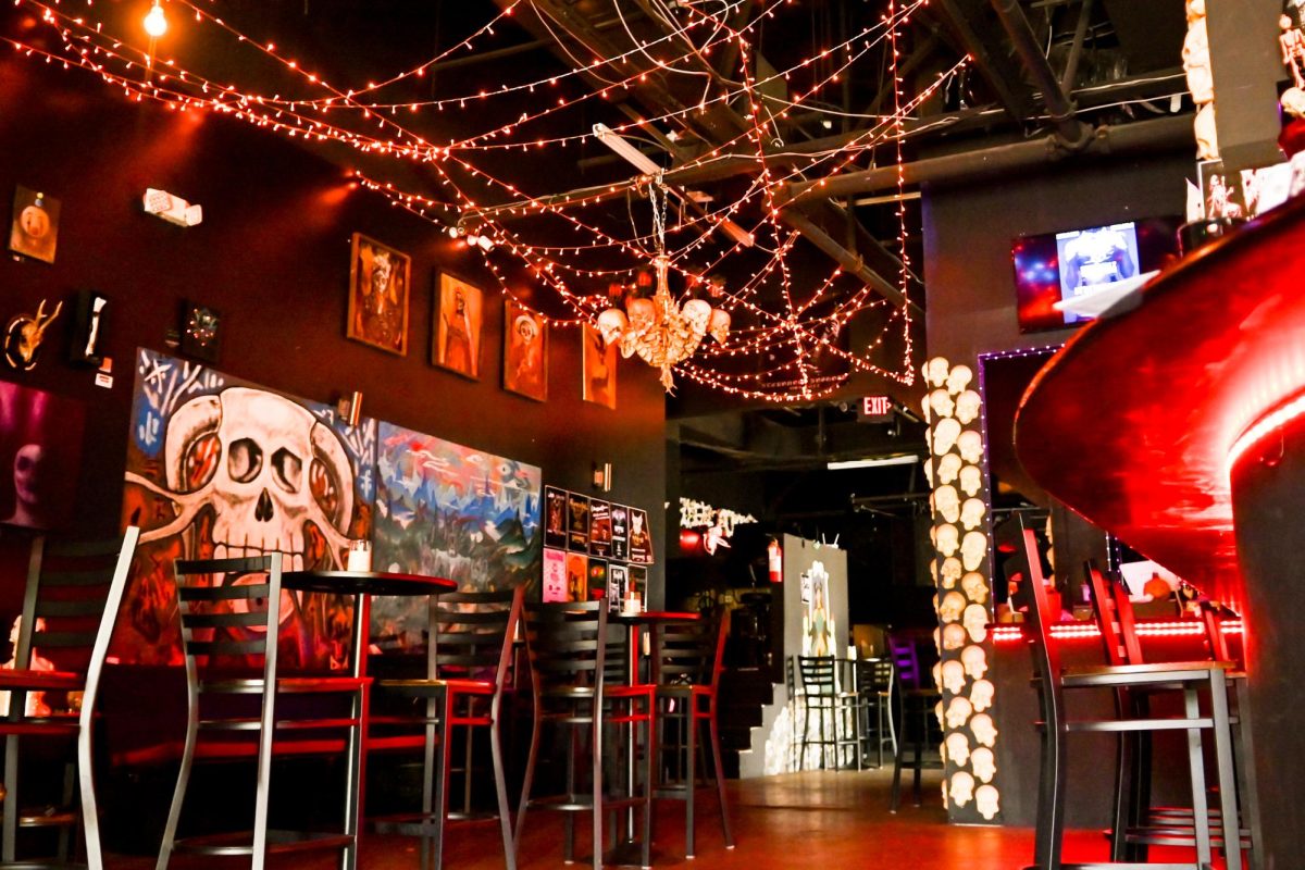 Inside Chapel of Bones on Tuesday, April 14, 2026. The venue serves as a coffee shop by day and a heavy metal music venue by night.