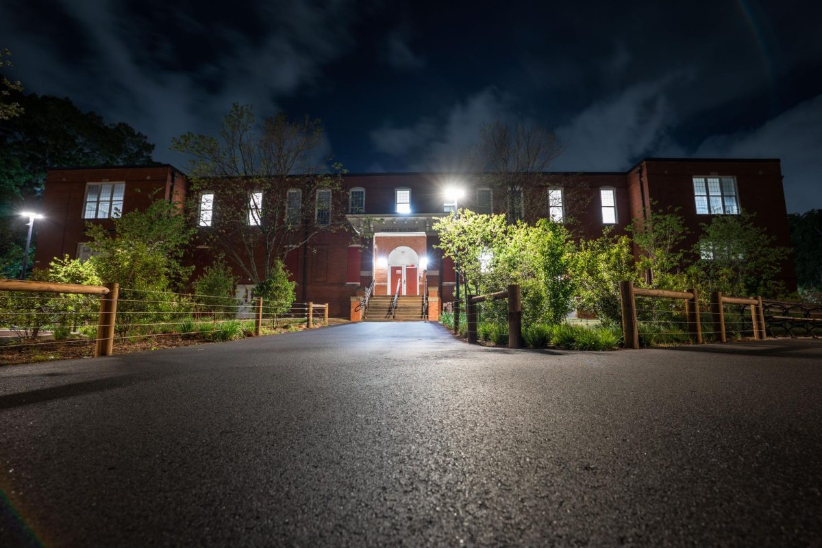 The Harvey Buildings sits across the street from the Gibson Play Plaza on April 5, 2026. The Harvey building used to house mentally ill patients for the Dorothea Dix Hospital. 