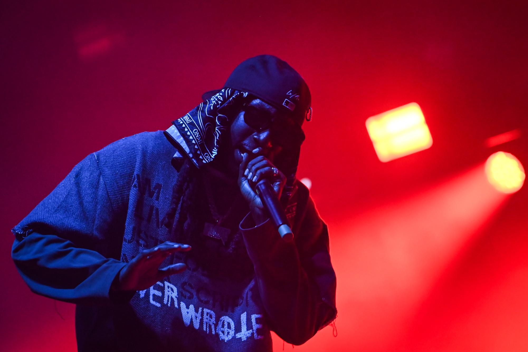 Rapper K CAMP dances during the Wolfstock concert on Miller Fields on Saturday, April 18, 2026. Wolfstock is NC State's spring concert which includes activities, food, and a concert to close the night. 