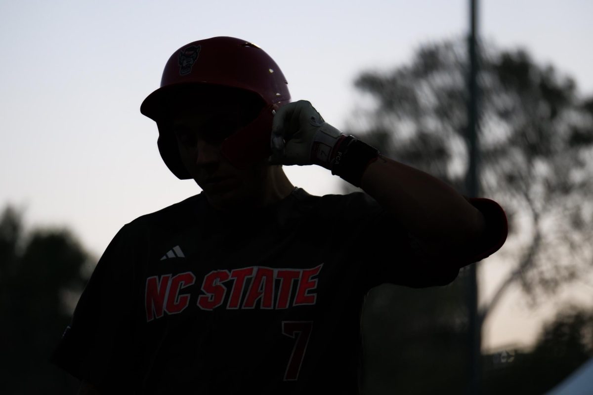 Senior outfielder Brayden Fraasman walks back to the dugout after striking out during the game against Stanford at Klein Field at Sunken Diamond on Friday, May 8, 2026. The Wolfpack fell to the Cardinal 6-5. 
