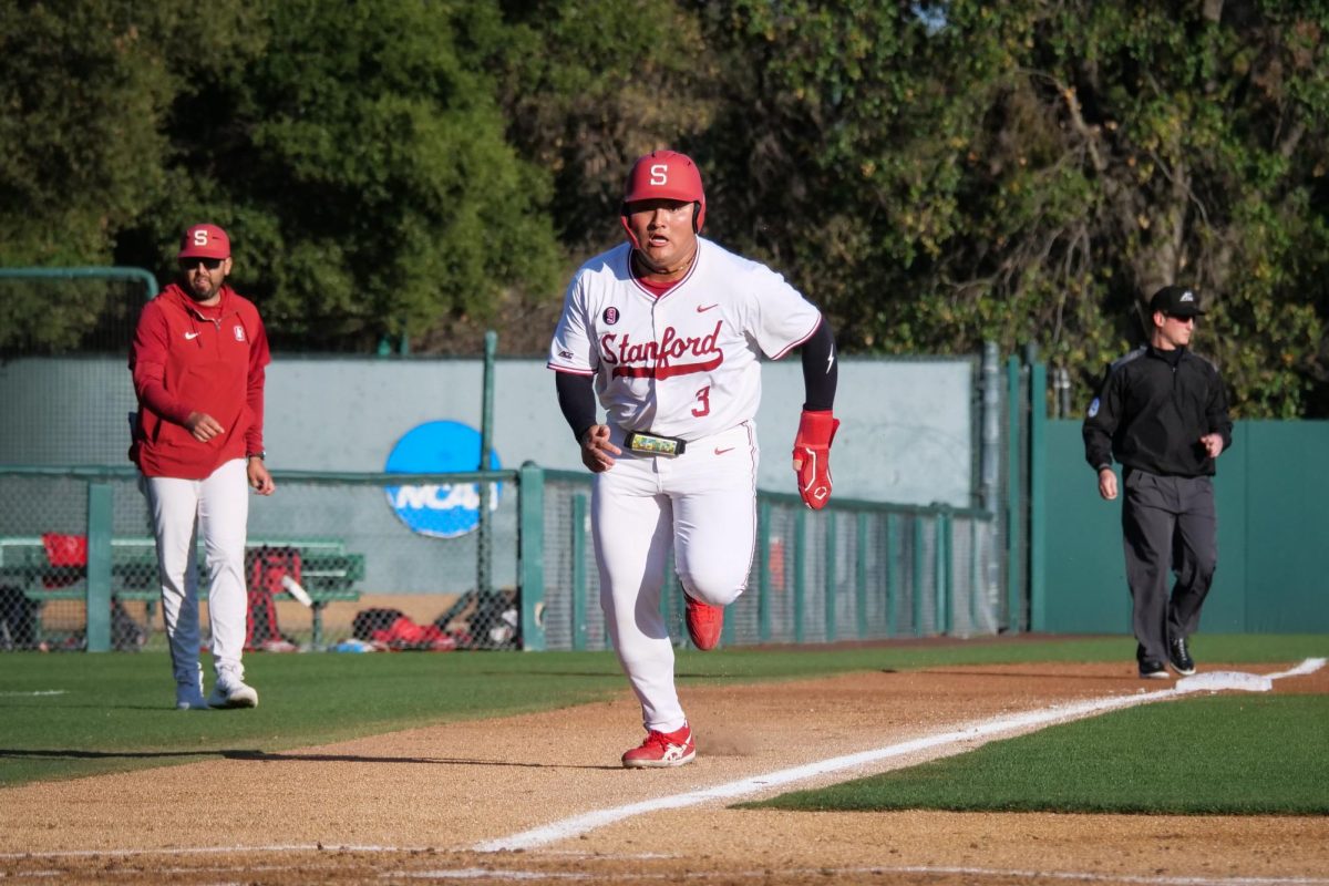 Sophomore infielder Rintaro Sasaki scores a run on a wild pitch during the game against NC State at Klein Field at Sunken Diamond on Friday, May 8, 2026. The Wolfpack fell to the Cardinal 6-5. 