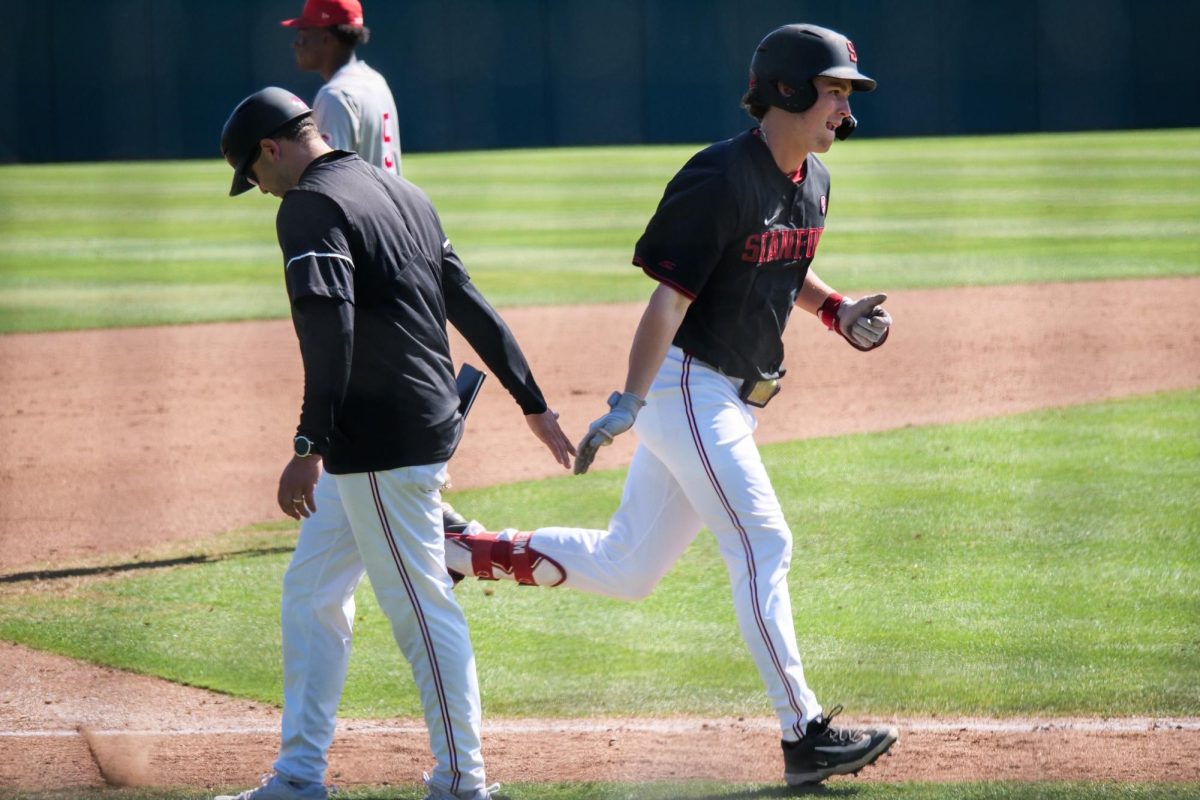 Freshman infielder Teddy Tokheim rounds the bases after hitting a home run during the game against NC State at Klein Field at Sunken Diamond on Sunday, May 10, 2026. Tokheim went 3-for-4 with three RBIs in the game. The Cardinal defeated the Wolfpack by a score of 9-5.