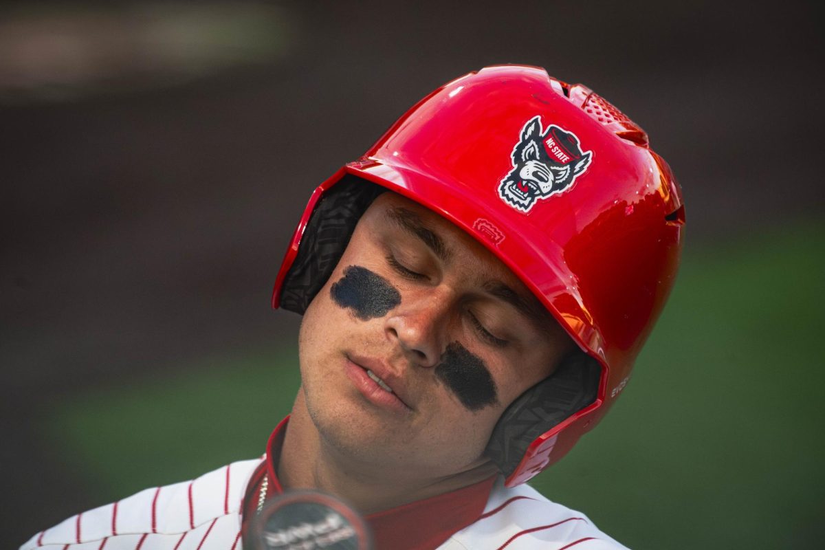 Sophomore outfielder Ty Head readies for an at-bat during the game against UNC in Doak Field at Dail Park on Thursday, May 14, 2026. The Tar Heels defeated the Wolfpack 9-4.