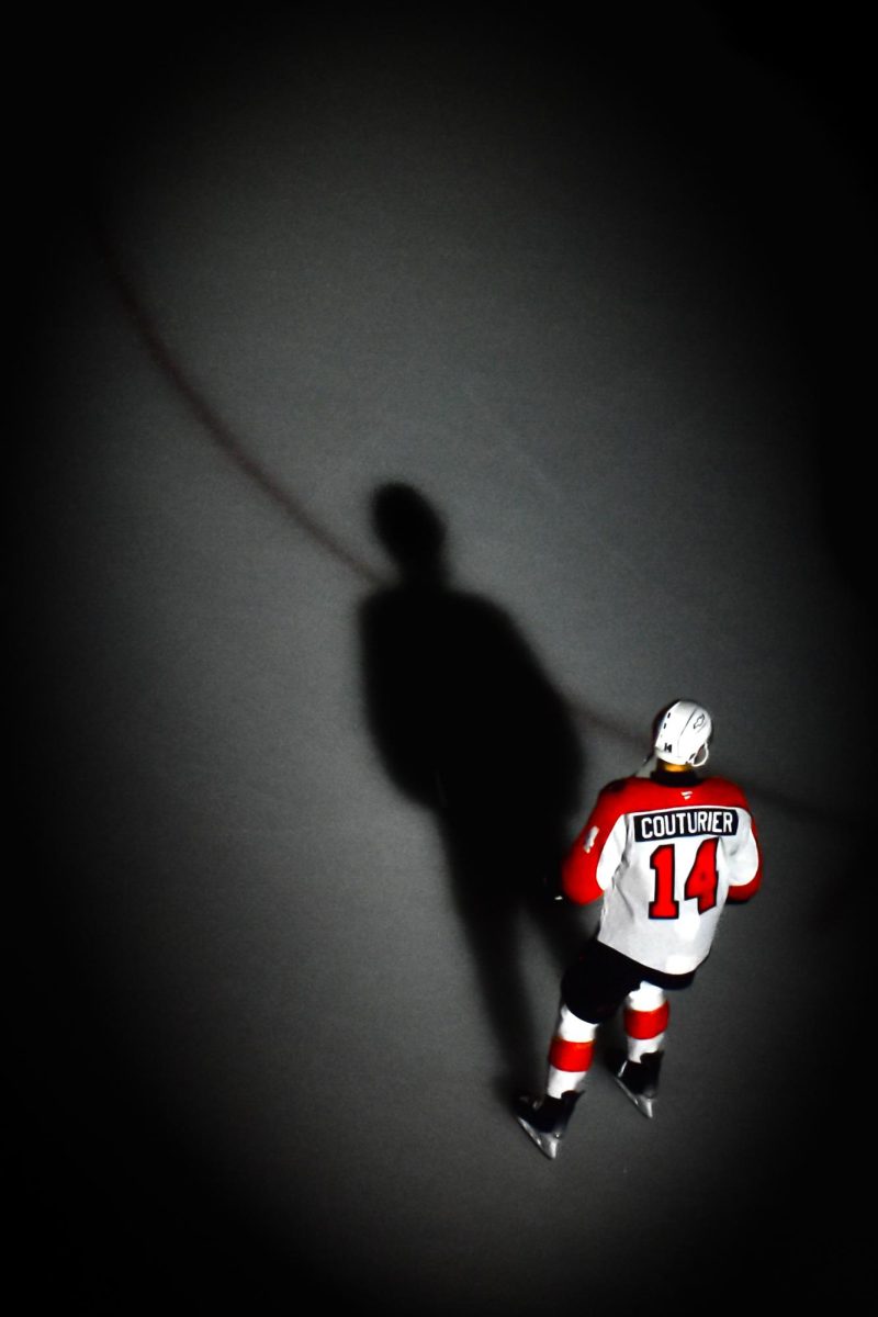 Flyers center Sean Couturier lines up during player introductions before Game One of Round Two in the Eastern Conference Playoffs against the Philadelphia Flyers at the Lenovo Center on Saturday, May. 2, 2026.  The Hurricanes defeated the Flyers 3-0.