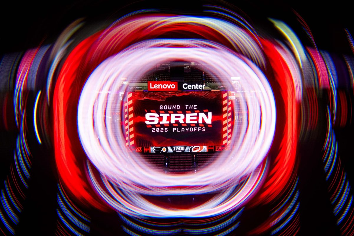 The jumbotron shows the Carolina Hurricanes 2026 Playoff slogan "Sound The SIren" before Game Two of the Eastern Conference Semifinals between the Carolina Hurricanes and Philadelphia Flyers in the Lenovo Center on Monday, May 4, 2026.